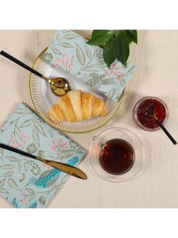 RATAN JAIPUR - Sky Blue Cotton Printed Napkin Set of 6