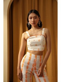 Muvazo - White Cotton Printed Fitted Top