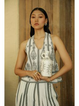 Muvazo - White Cotton Paisley Regular Top