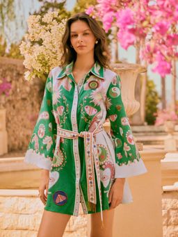 MIRIPRET - Athena Printed Green Mini Dress with Belt (Set of 2)