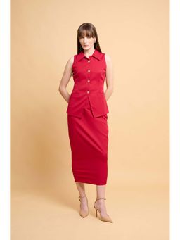 VANTEN - Karen Red Solid Co-Ord (Set of 2)