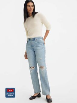 Levi's - Womens High Rise 501 Straight Fit Light Blue Jeans