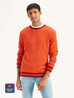 Levi's - Mens Solid Orange Crew Neck Sweater