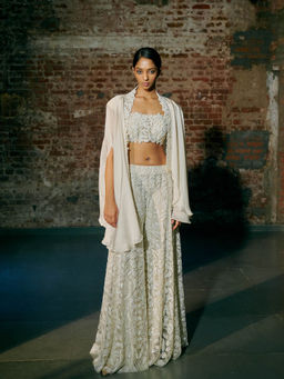 Asaga - Ivory Ina Blouse with Sharara and Cape (Set of 3)