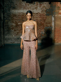 Asaga - Rose Gold Paradox Peplum Top with Pant (Set of 2)