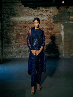 Asaga - Stream Navy Blue Kurta with Pant and Dupatta (Set of 3)