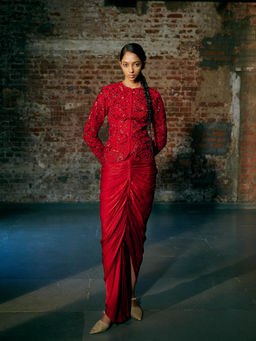 Asaga - Fescu Tulle Jacket with Lehenga (Set of 2)