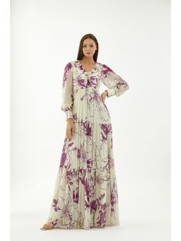 KoAi - White and Purple Floral Long Dress