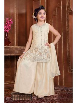 Lagorii - Girls Cream Organza Top with Palazzo and Dupatta