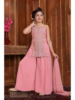 Lagorii - Girls Pink Organza Top with Palazzo and Dupatta