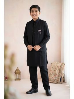 Lagorii - Boys Black Cotton Blend Kurta with Pyjama and Nehru Jacket