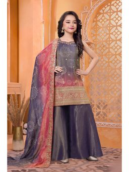 Lagorii - Girls Lavender Crepe Kurti with Palazzo and Dupatta