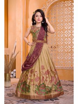 Lagorii - Girls Gold Silk Blend Choli and Lehenga with Dupatta also Waistband