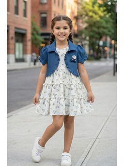 Lagorii - Girls Blue Cotton Dress with Shrug