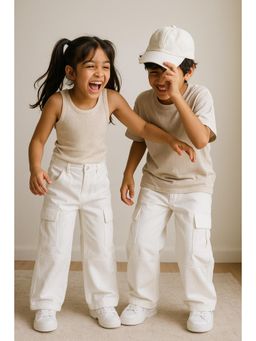 Tales & Stories - Unisex White Cotton Cargo