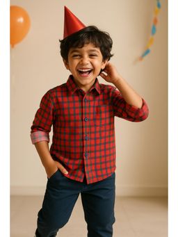 Tales & Stories - Boys Red Cotton Shirt