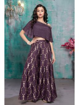 Lagorii - Girls Wine Silk Blend Top with Palazzo