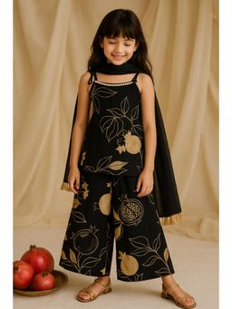 Tales & Stories - Girls Black Viscose Kurta with Pant and Dupatta