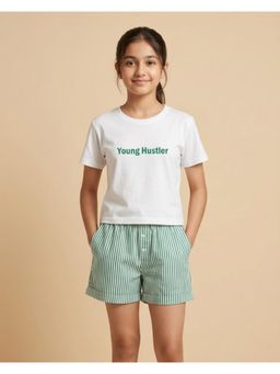 FUNKRAFTS - Girls Green Cotton T-shirt with Shorts