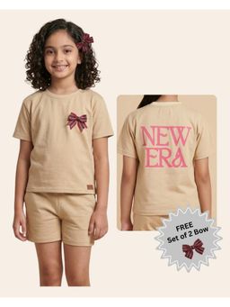FUNKRAFTS - Girls Beige Knit Cotton T-shirt with Shorts