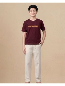 FUNKRAFTS - Boys Maroon Cotton T-shirt with Pyjama