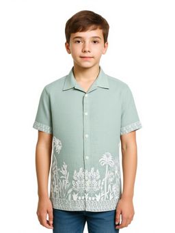CAVIO - Boys Green Cotton Shirt