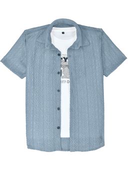 CHARCHIT - Boys Blue Cotton Shirt with T-shirt