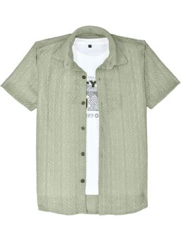 CHARCHIT - Boys Green Cotton Shirt with T-shirt