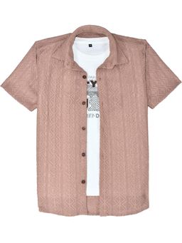CHARCHIT - Boys Peach Cotton Shirt with T-shirt