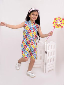 Titrit - Girls Multi-Colour Cotton Playsuit