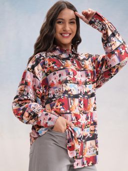 TOKYO TALKIES - Women Wo Brown Mickey And Friends Aop Oversized Fit Shirt