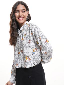 TOKYO TALKIES - Women Wo White Winnie The Pooh Disney Printed Crop Shirt