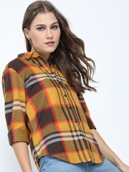 TOKYO TALKIES - Women Mustard Checked Casual Shirt