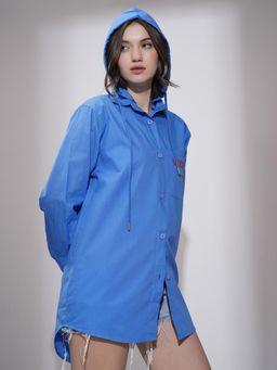 TOKYO TALKIES - Women Blue Hoodie Printed Longline Shirt