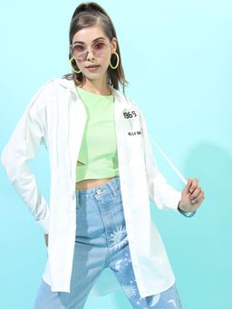 TOKYO TALKIES - Women White Hooded Printed Casual Loose fit Shirt