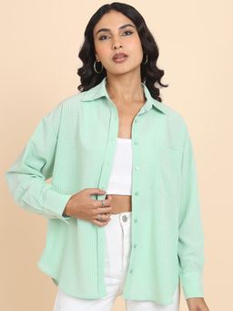 TOKYO TALKIES - Women Green Micro Checked Oversized Casual Shirt