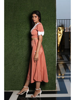 Moonstruck - Brick Peach Crop Top With Side Slit Pants Co-ord (Set of 2)