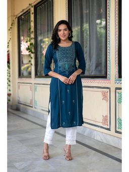 Juniper - Blue Viscose Ethnic Motifs and Thread Work Kurta