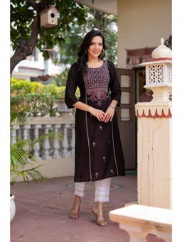 Juniper - Brown Viscose Ethnic Motifs and Thread Work Kurta