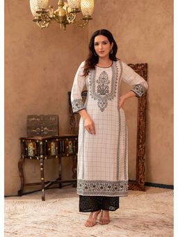 Juniper - Black Ethnic Motif Printed Viscose Cotton Lace and Sequins Kurta