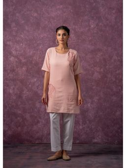 Juniper - Peach Cotton Embroidered Straight Kurta