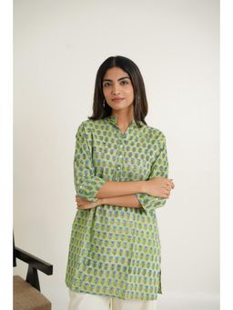 GOODHAND - Green Cotton Block Printed Short Kurti for Women