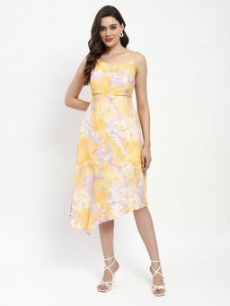Madame - Multi-Color Fit and Flare Cotton Blend Midi Dress