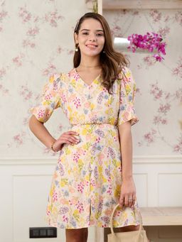 Madame - Bridgerton Floral Print Waist Tie Rayon Midi Dress