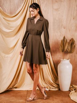 MISH - Brown Solid Midi Dress