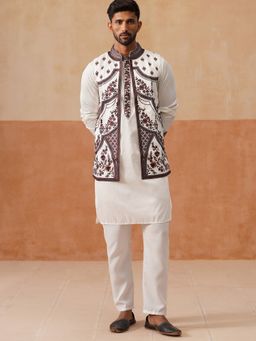 Jompers - Embroidered White Kurta with Pyjama and Nehru Jacket