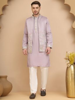 Jompers - Embroidered Purple Kurta with Pyjama and Nehru Jacket