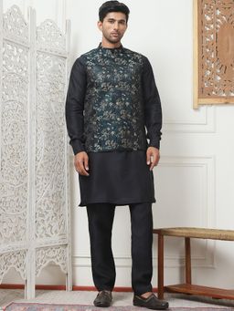 Jompers - Embossed Black Kurta with Pyjama and Nehru Jacket