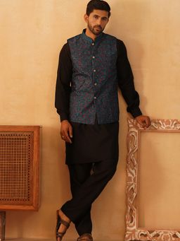 Jompers - Embossed Black Kurta with Pyjama and Nehru Jacket