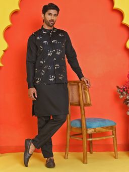 Jompers - Embossed Black Kurta with Pyjama and Nehru Jacket